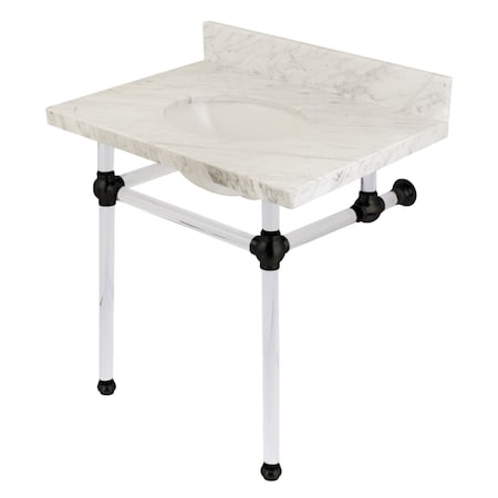 Fauceture 30" x 22" Carrara Marble Vanity Top with Clear Acrylic Console Legs, Carrara Marble/Matte Black KVPB3030MA0